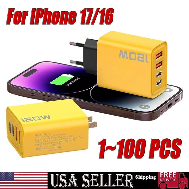 120W 4-Port USB C Fast Wall Charger Block For All Cell Phone iPad Lot