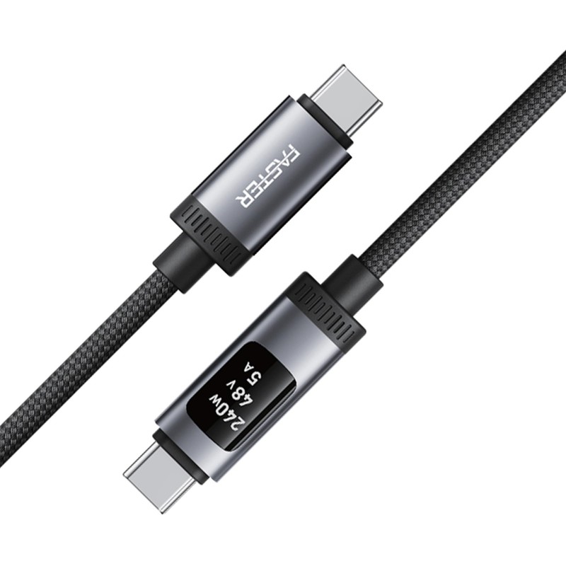 FASTER D8 240W USB-C to USB-C Cable 1.2m, 3.9 ft, OLED Display, 480 Mbps gallery
