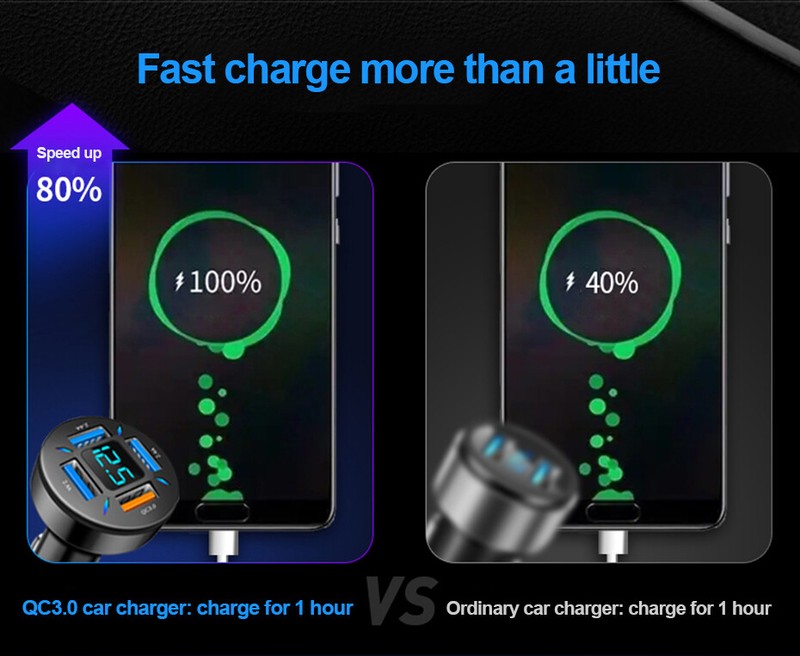 4 Ports USB Car Charger QC3.0 Fast Charging Adapter W/Cigarette Lighter Socket gallery