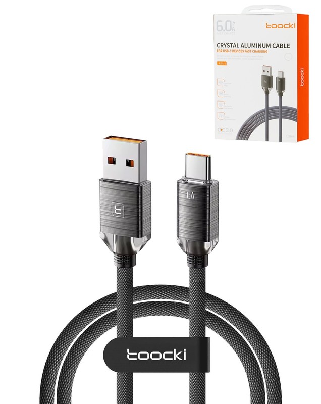 Toocki USB A-C Crystal Fast Braided Charging Data Cable (BLACK) (6ft) (66W)