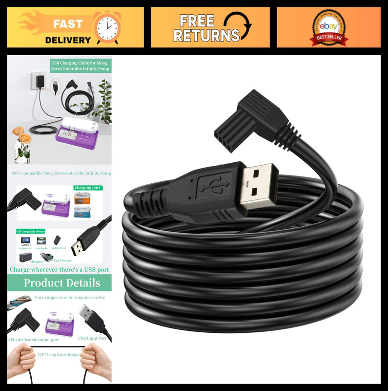 10FT USB Power Charging Cable for Enteralite Infinity Pump – Compatible & Durabl