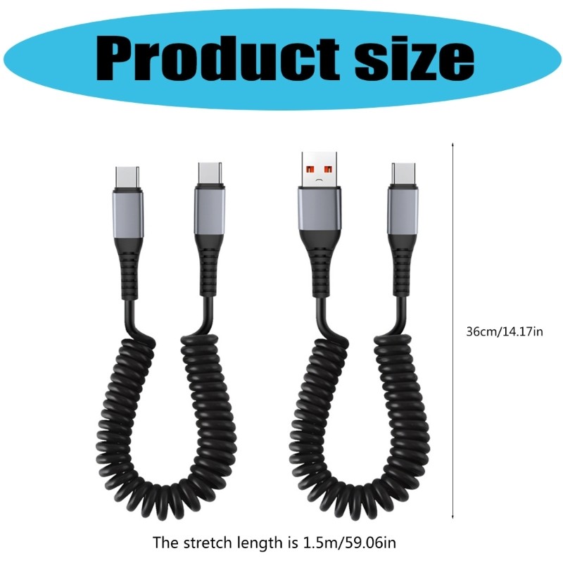 Coiled USB C Cable Fast Charging Cord Spring Designs Cable ABS for Smartphones gallery