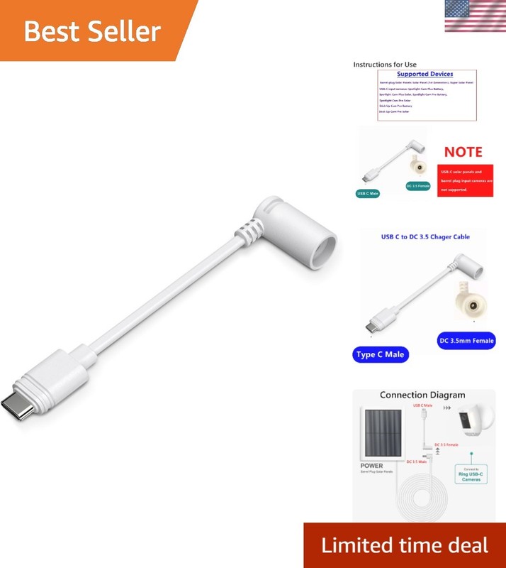 Elegant White USB-C Adapter for Ring Solar Panels – Hassle-Free Connectivity