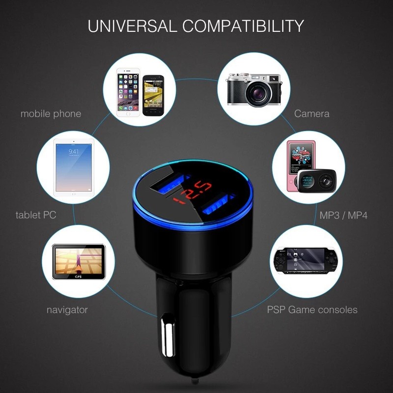 3Pack Dual USB Car Quick Charger Cigarette Lighter Adapter LED Volt-display gallery