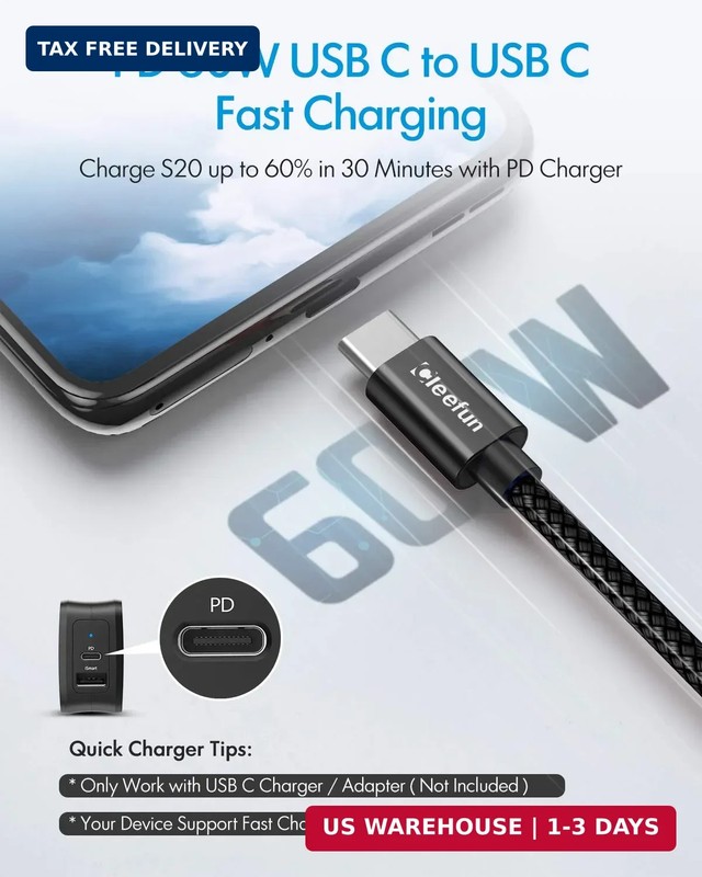 CLEEFUN Long USB C to USB C Cable 20ft, C to C Fast Charging Type C Charger | 1- gallery