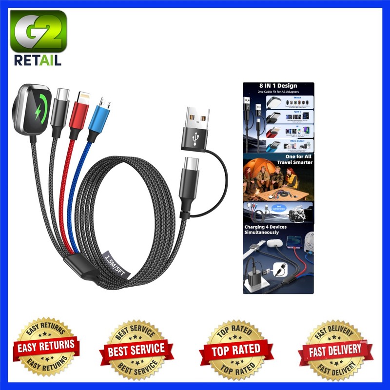 Lightweight Multi-Device Charging Cable for iWatch, iPhone 17+, Android – 5ft
