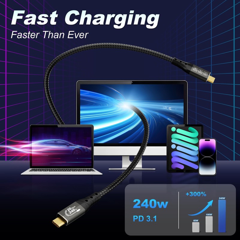 USB C to USB C Monitor Cable 6.6FT 240W 8K Video Data Transfer Type C gallery