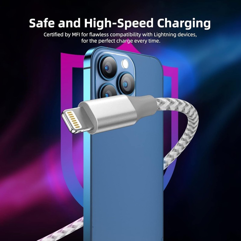 iPhone Charger 3 Pack 10 ft Apple MFi Certified Lightning Nylon Braided Cable... gallery
