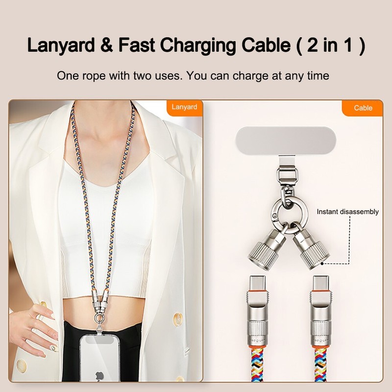 Type C to Type C PD 66W 2 in 1 Lanyard Charging Cord for Tablet CellPhone Laptop gallery