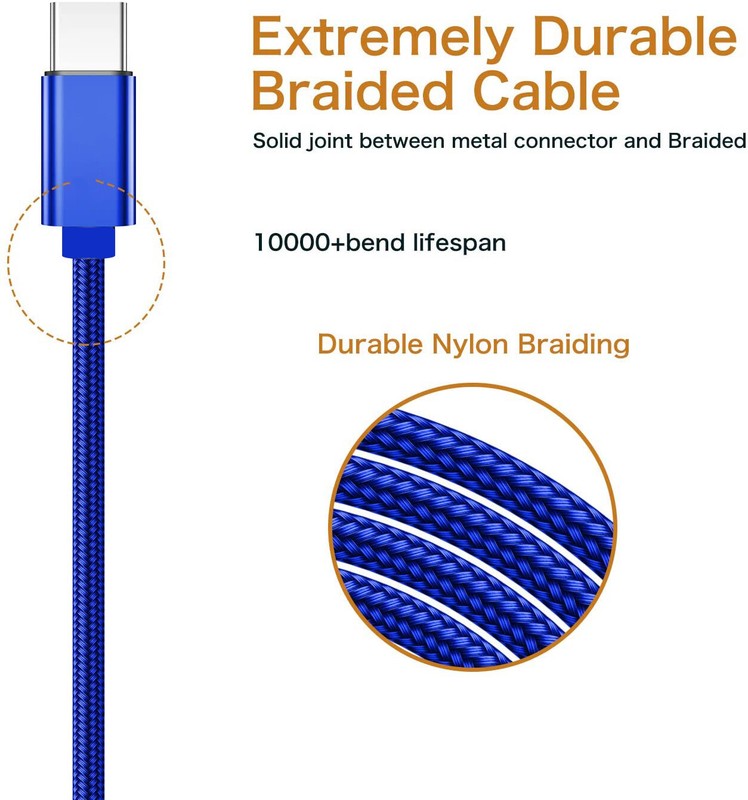 2 Pack Braided USB C Type-C Fast Charging Data SYNC Charger Cable Cord Blue gallery