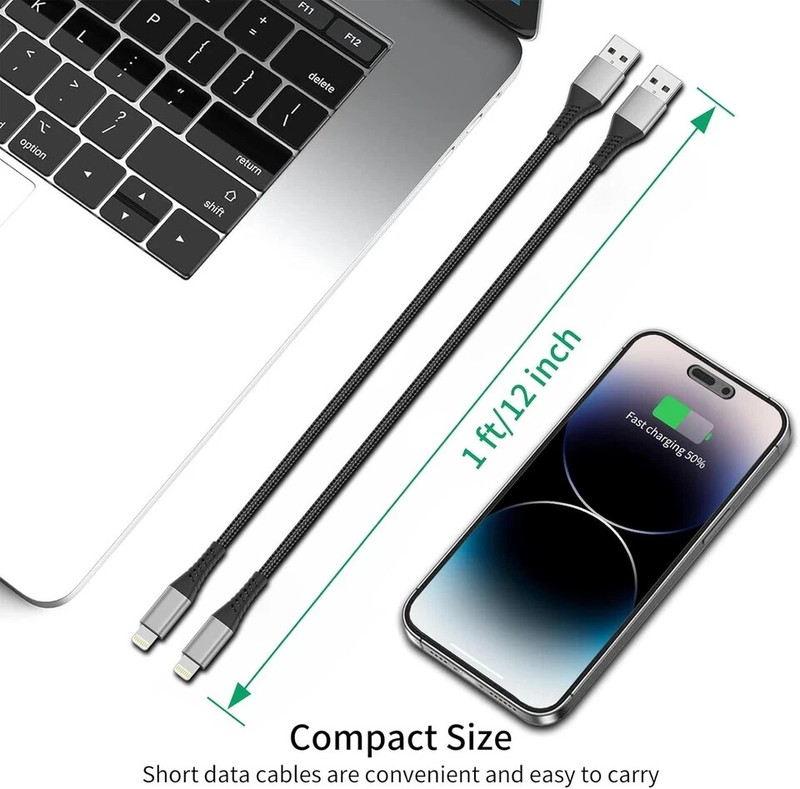 1ft Short iPhone Charger Cord 3Pack, Braided MFi Certified USB 1 Foot, Black gallery