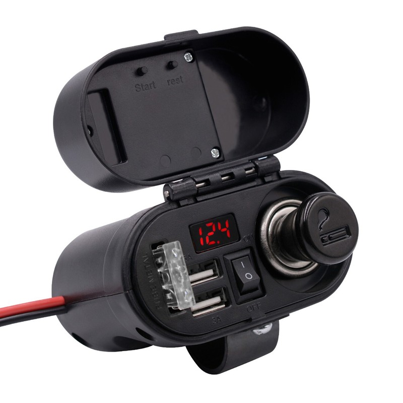 Power Adapter Charger 5V/3A Dual USB Charger Socket Waterproof Motorcycle Handle