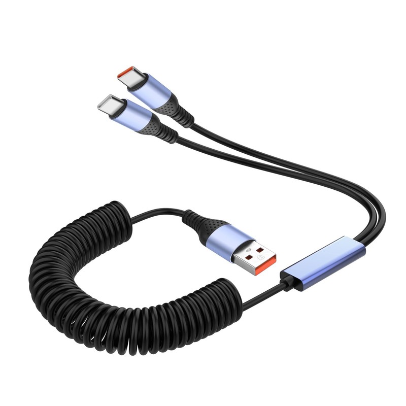 2-in-1 USB A/to Dual USB -Coiled Charger Cable,66W Fast Charging Retractable …