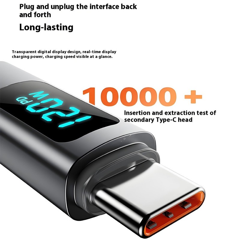 PD 120W 2.0 USB Male to Type-C Spring Coiled Data Charging Cable Digital Display gallery