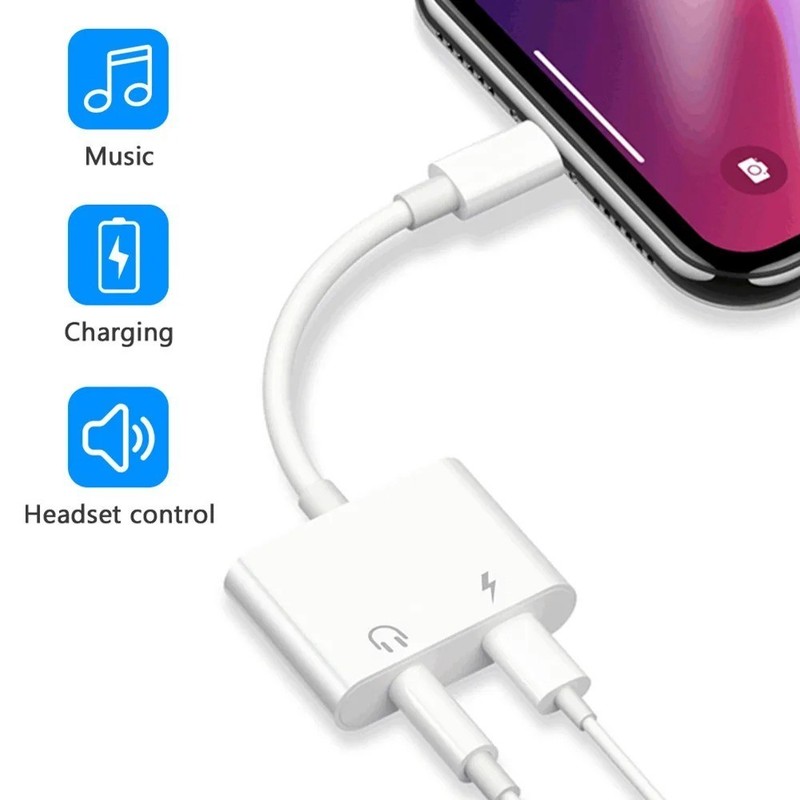 2 in 1 Dual Adapter 3.5mm Headphone & Charger For iPhone 8 PLUS X XS XR 11 12 13