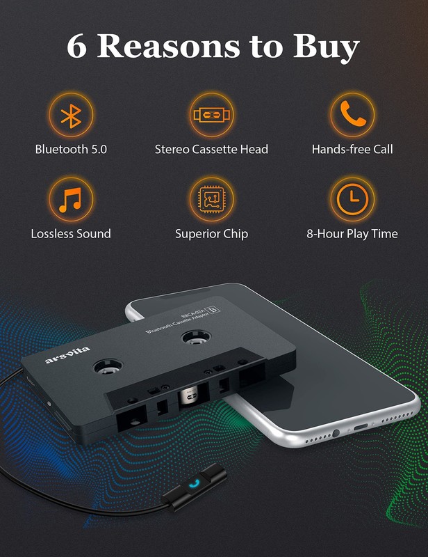 Bluetooth 5.0 Cassette to Aux Adapter for Car, Tape Audio Adapter, Hands-Free gallery