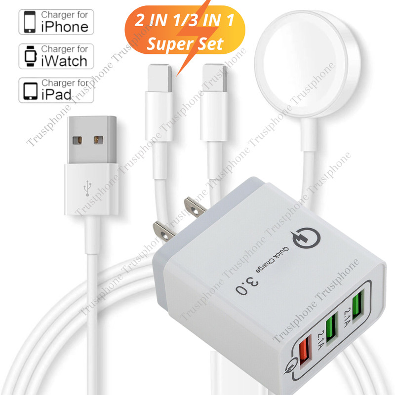 Magnetic Charger 3in1 USB Cable QC3.0 Fast Wall Charger For Apple iPhone 14 13 8