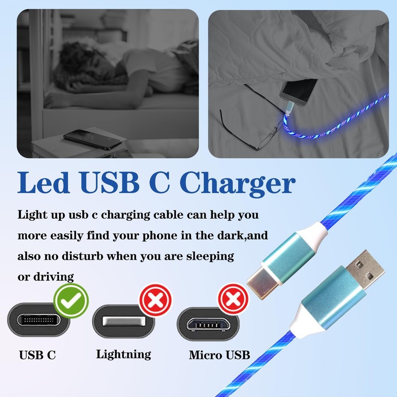 3 Pack Led USB C Charging Cable Light Up Type C Charger LED Light Up Fast USB... gallery
