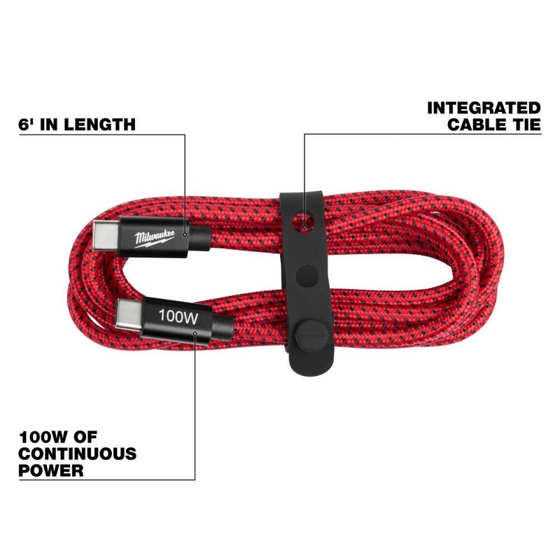 Milwaukee 100W 6 Ft USB-C Cable 48-59-2848 Fast Charging Heavy Duty Braided Cabl gallery