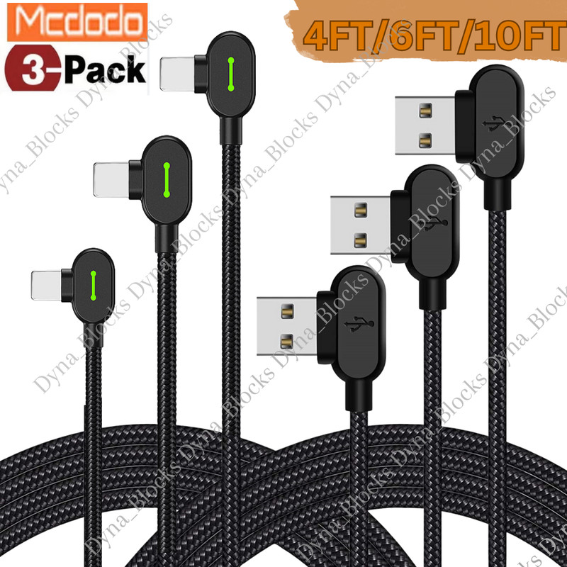 3Pack Mcdodo 90 Degree Braided USB Charging Cable Data Charger For iPhone 14 11
