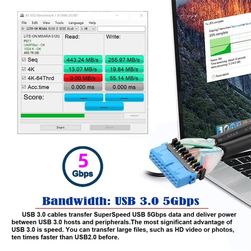 Left Angled 90 Degree 5Gbps 2 Ports USB 3.0 Female to 19/20Pin Header Screw M... gallery