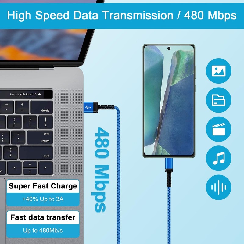 Type C Charger Fast Charging Cable For iPhone 17E 17 Pro Max 10FT Blue Wire PC gallery