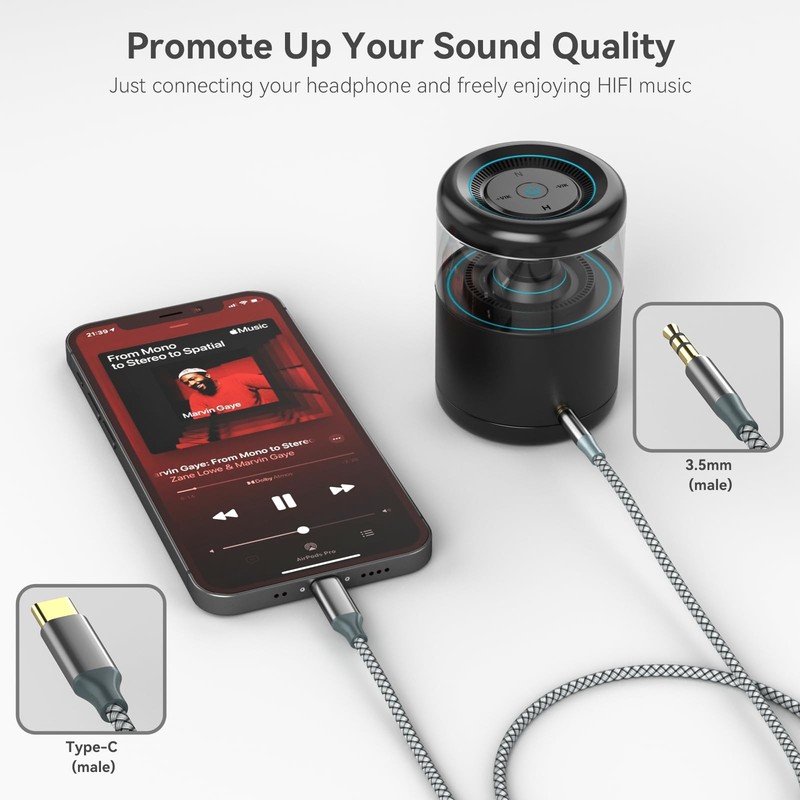 Henrety AUX to USB C Cable 6.5ft USB C to 3.5mm Audio Aux Jack Cable for Grey 1 gallery