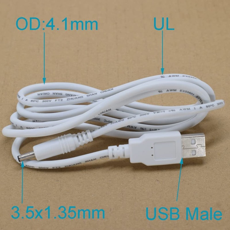 ELNONE 2PCS USB Power Cable White, 4FT/1.2M USB to 3.5mm Plug, 5V DC 20AWG Ch... gallery