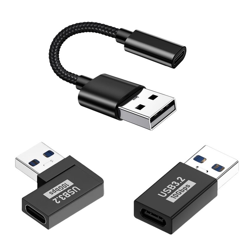 3-Pack USB C Female to Male Adapter Cable 3.0,Type C A black