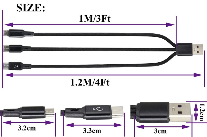 2Pack/4Ft 3 in 1 USB 2.0 A Splitter Cable USB A 2.0 to Dual +Micro USB Charge... gallery