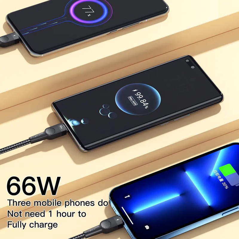66W 3 in 1 USB C Cable Micro USB Type C Fast Charger Data Cord For iPhone 14 13 gallery
