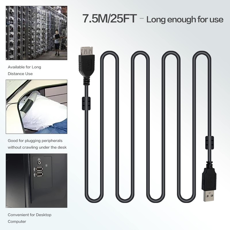 25FT USB 2.0 A Male to A Female Extension Cable Cord Data Lead Wire gallery