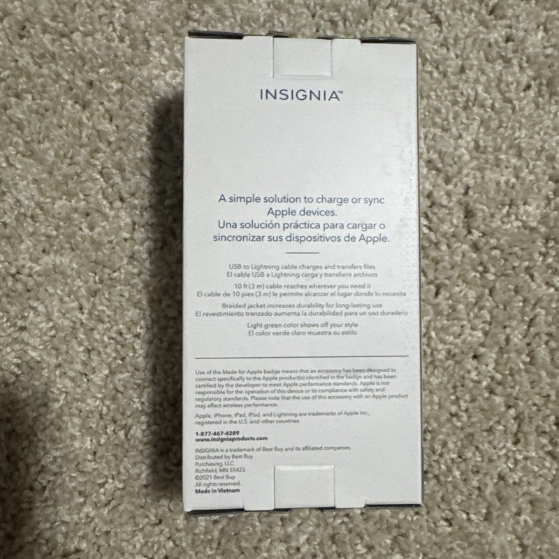Lot Of 02 Nos Insignia - 10' Lightning to USB Charge Sync MFi-Certified Cable gallery