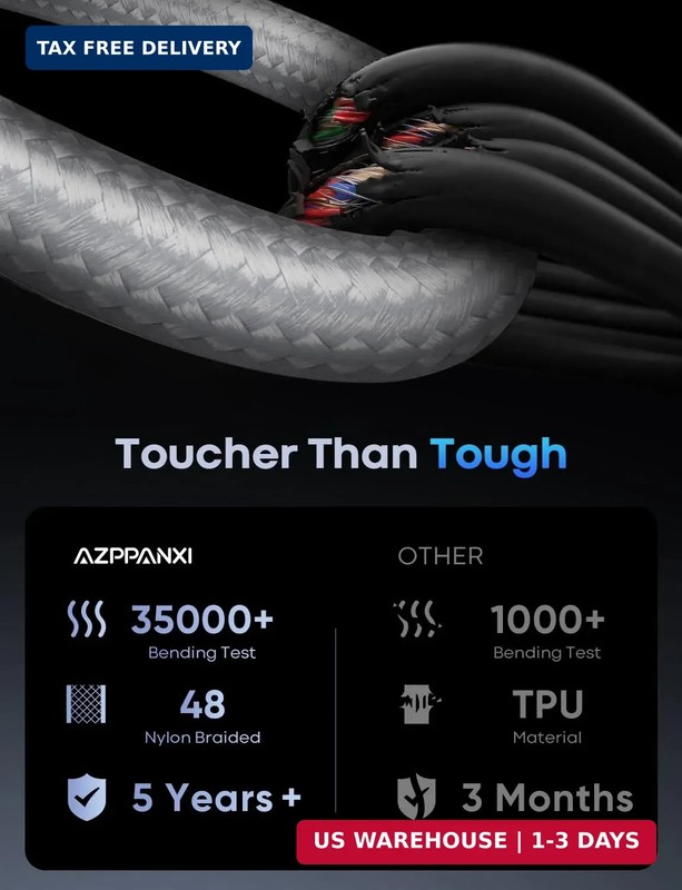 USB Type C Cable 20Ft, White Nylon Braided USB A to USB C 3A Fast Charging Charg gallery