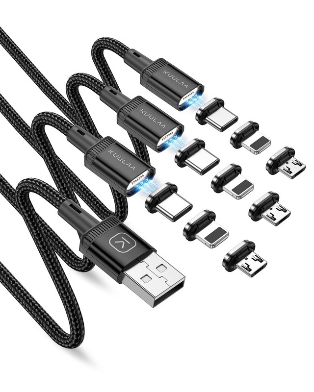 Kuulaa 3Pack Magnetic Charging Cable 3.3ft/3.3ft/3.3ft, Black