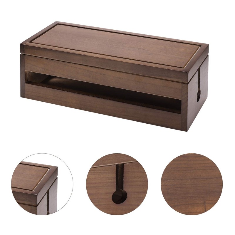 Changsuo Cable Management Box Wooden Cord Organizer for Large, Brown gallery
