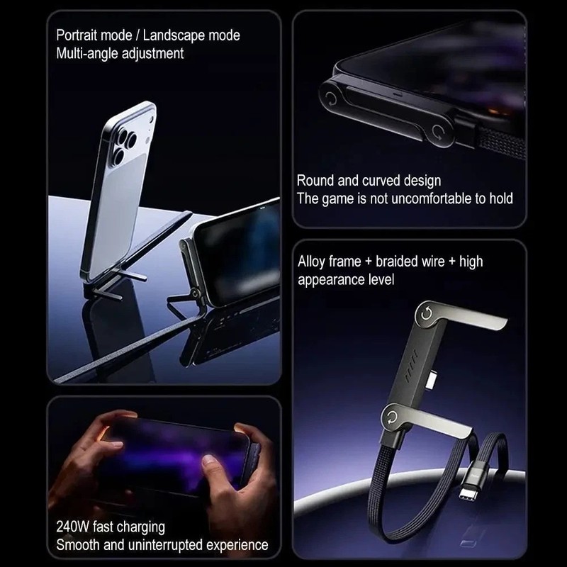 2-in-1 Invisible Holder Charger Cable–240W Fast Charging Cord with Phone Stand gallery