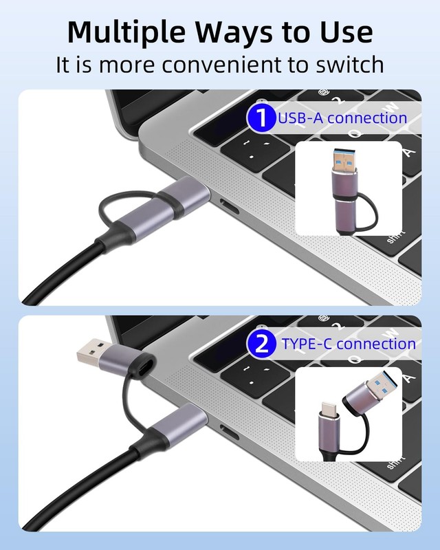 1 PC 2in1 Coiled USB A C To USB C Cable With LED Display PD 100W Fast Cord gallery