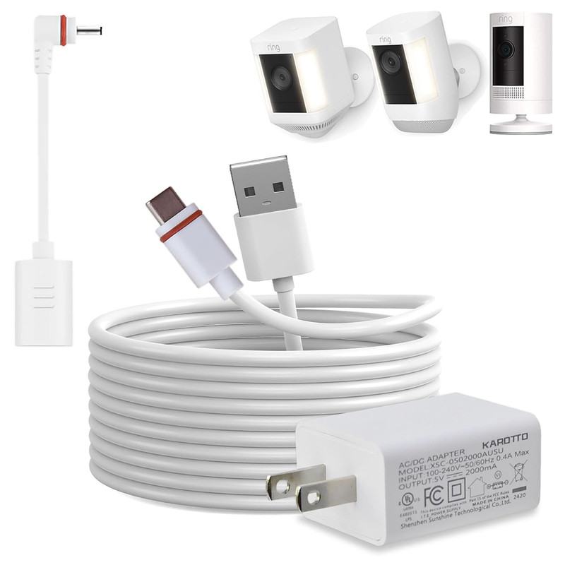 10Ft USB-C Power Cord with Adapter Compatible with Ring Pan-Tilt Mount/Stick