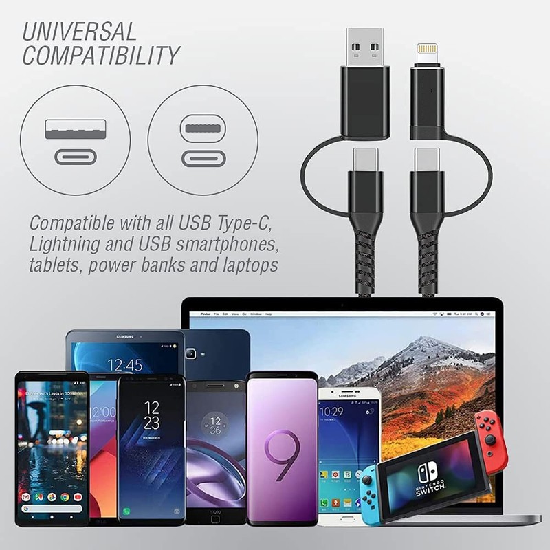 For TCL 60/60R/SE/NxtPaper - 4-in-1 USB-C Cable Fast Charger Power Cord gallery