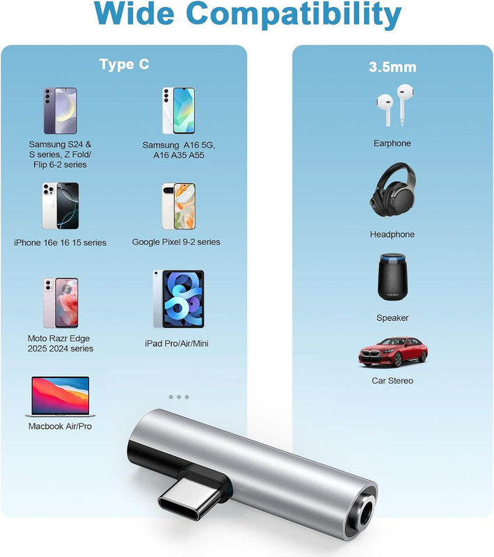 USB C to 3.5mm Headphone and Charger Adapter for iPhone 17 Pro Max Air 16 15 Pro gallery