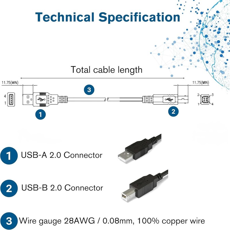 USB Cable, USB 2.0 Cable, USB A to B Cable, 3.28 Feet 1 Meter, Black, Cables ... gallery