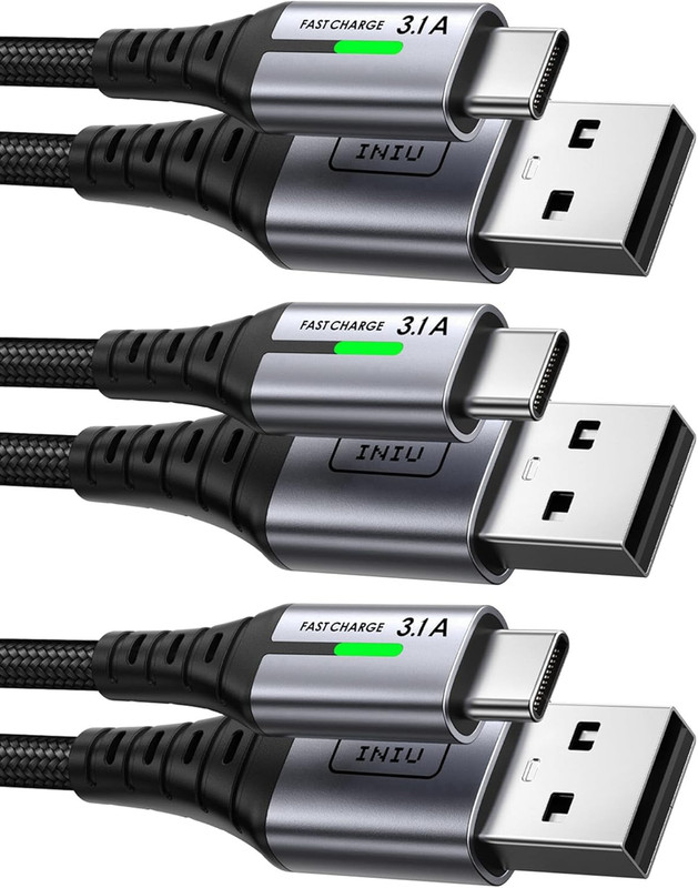 INIU USB to USB C Cable, [3 Pack, 6.6FT+1.6FT] 3.1A Type C Cord Fast Charging, N