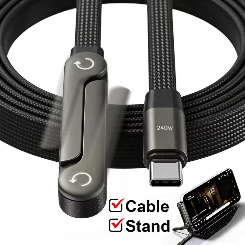 2-in-1 Invisible Holder Charger Cable–240W Fast Charging Cord with Phone Stand