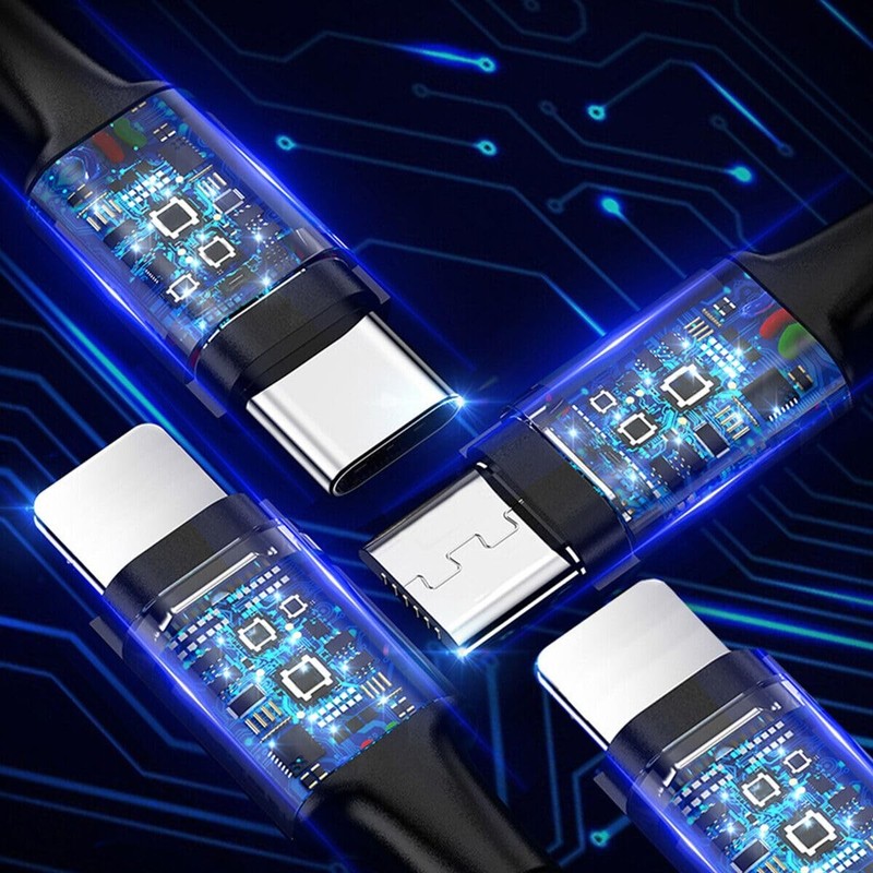 USAMS Multi Charging Cable 2Pack 4FT 4 in 1 Two Type-C Port 4FT, Multicolored gallery