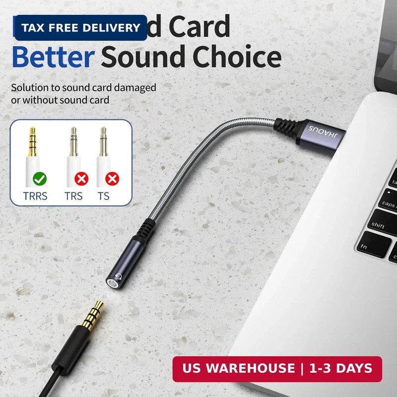 USB to 3.5mm Jack Audio Adapter, TRRS Female Headset Audio Jack Adapter, JHAOUS gallery
