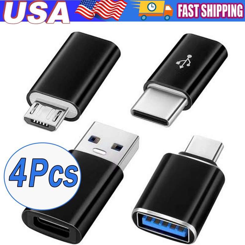 4-Pack USB3.0 Type C Female to USB Male Adapter OTG Micro USB to C Converter Lot