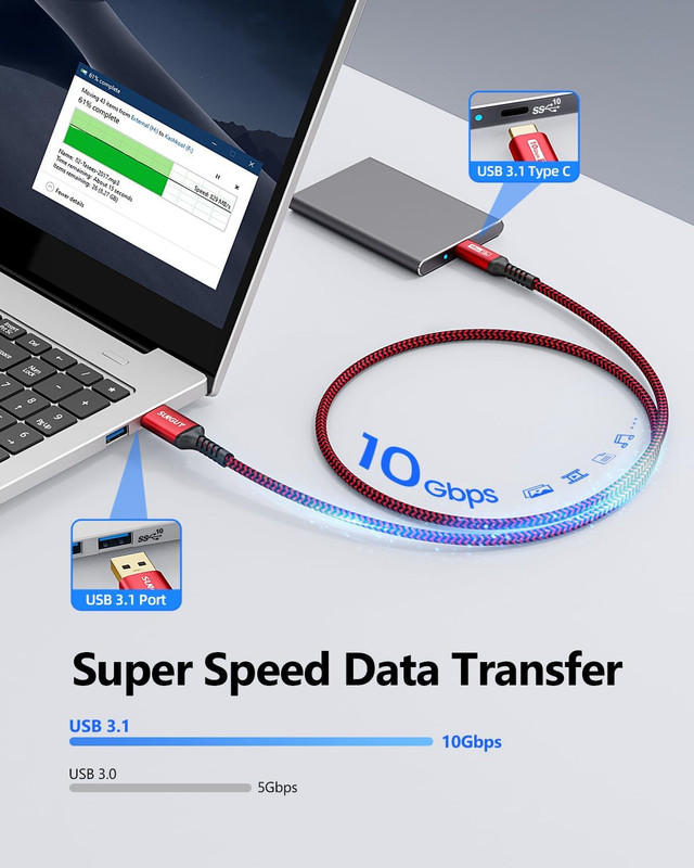 10Gbps Android Auto USB Cable 1FT, 3A USB C 3.1 Gen2 Cable Data Transfer, USB C gallery