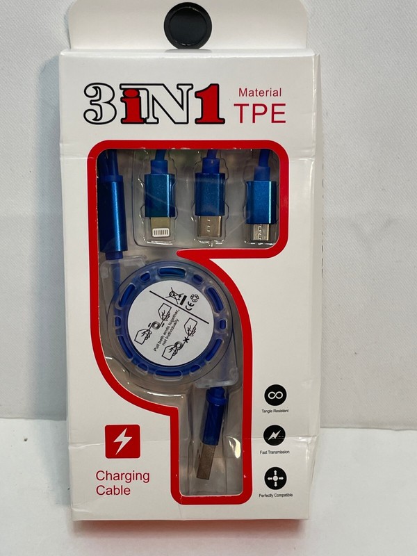 3 in 1 Multi USB 3.0 Cable Charger retractable Micro, Light, Type C charging new