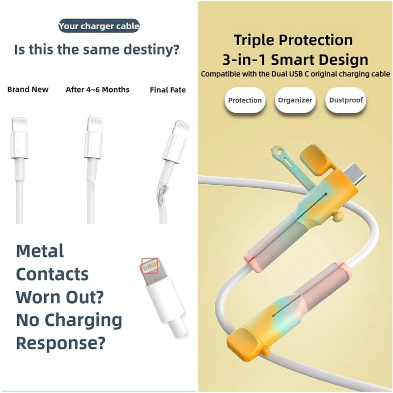 Smart Silicone Cable Protector 6 Sets - 6 Colors